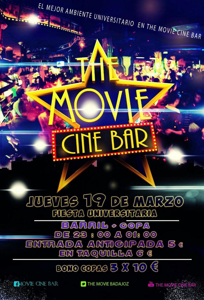 868pedri's tweet photo. JUEVES 19 Marzo 🎥MovieCineBar🎥  
Entrada Anticipada 5€
UNIVERSITY PARTY 👯 
Barril 🍻 + Copa🍸 http://t.co/d3Duj0qzUM