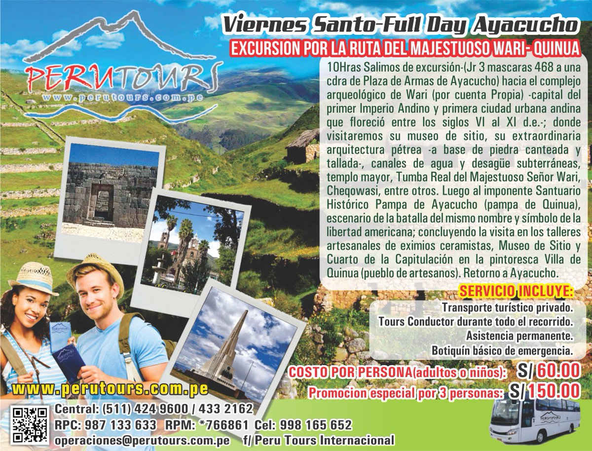 PERUTOURSSAC's tweet photo. NO PUEDES PERDERTE ESTA GRAN OPORTUNIDAD, DE DISFRUTAR Y CONOCER LA MAJESTUOSA RUTA WARI-QUINUA #semanasantaayacucho http://t.co/OmfujdXpCU
