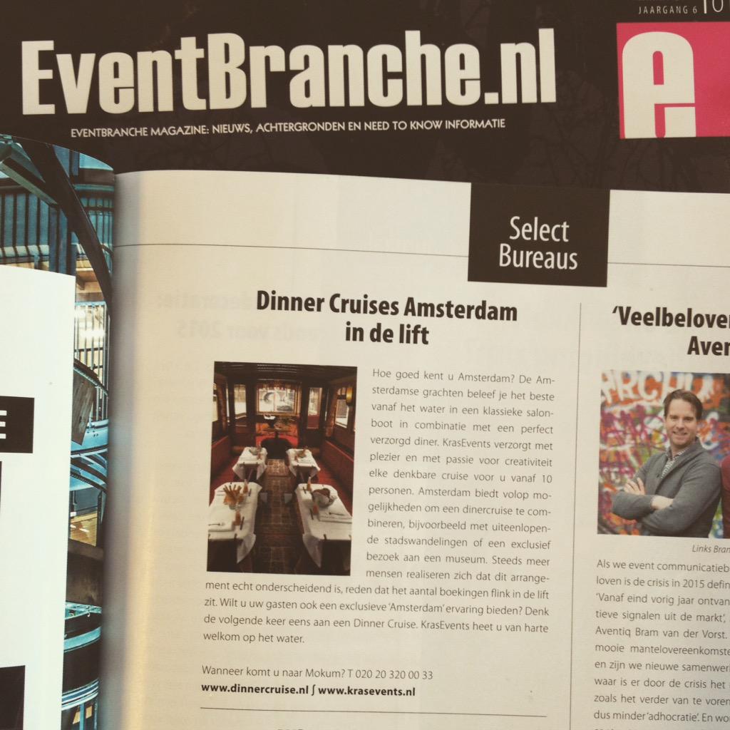 KrasEvents's tweet image. Artikel in #eventbranche magazine  over de @KrasEvents @dinnercruise in #amsterdam! #indelift