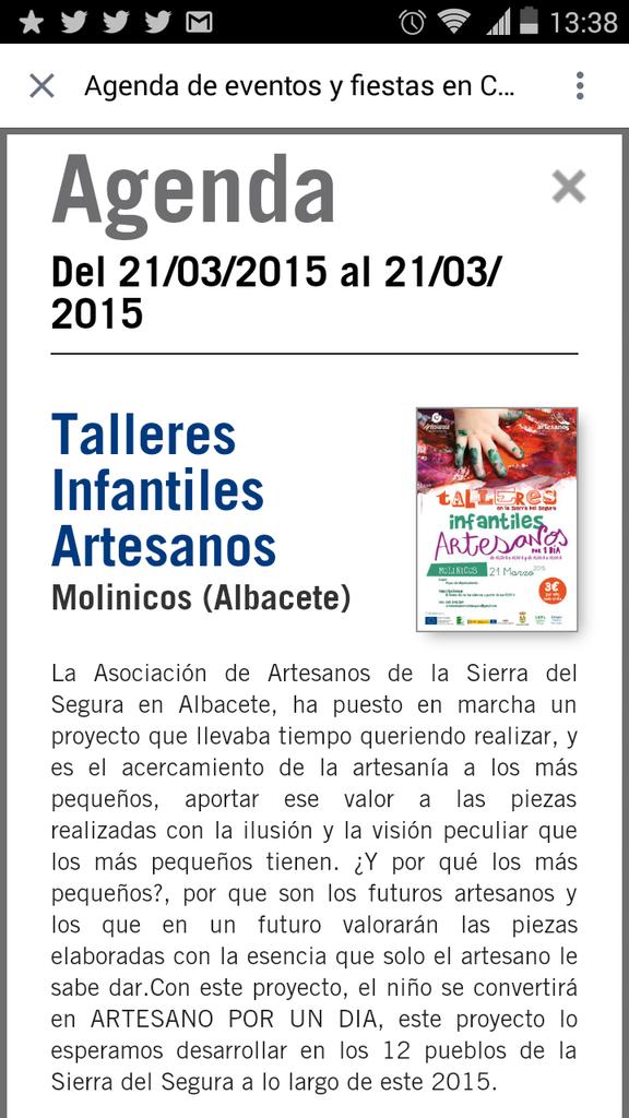 SendaDigital's tweet photo. RT @artesanossierra: Este sábado en #Molinicos talleres #artesanos infantiles, si llueve los haremos a cubierto http://t.co/hDArtFuJnA