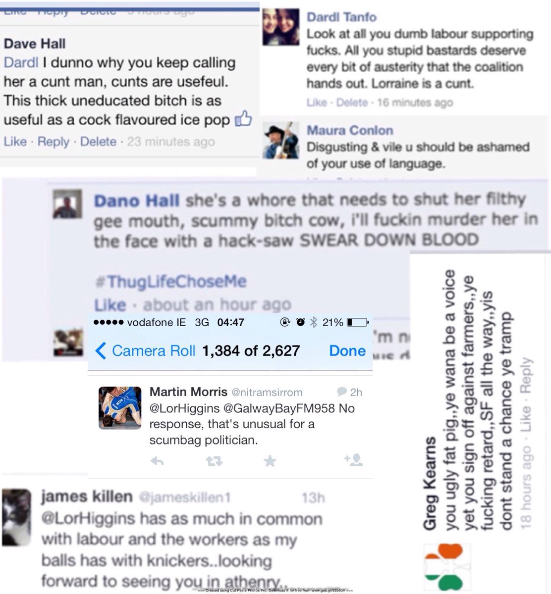 LorHiggins's tweet photo. When I talk about online abuse &amp; threats received by me this is what I mean: #justaselection #moretofollow http://t.co/wLbB5N87rT
