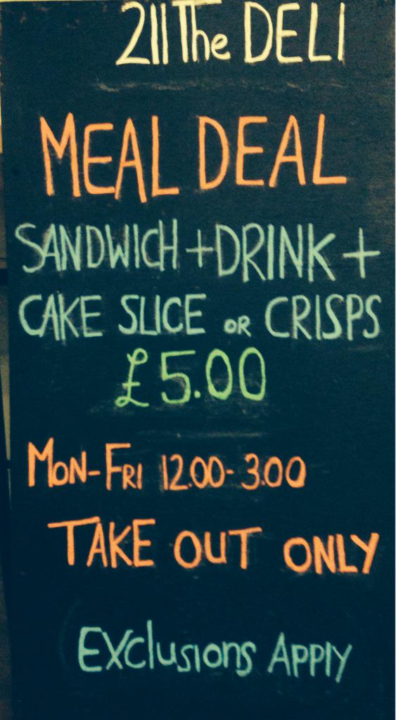 211_TheDeli's tweet photo. Great meal deal available throughout lunch time Monday-Friday. http://t.co/WcCaaSfp5e