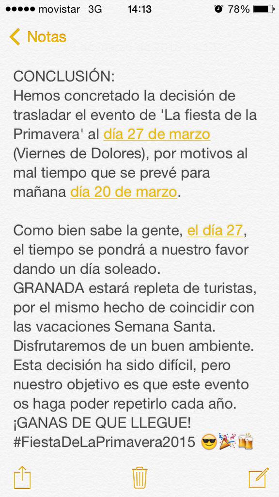 sergiofega's tweet photo. OFICIAL: Fiesta de la Primavera, 27 MARZO.

DIFUNDE 😎
#FiestaDeLaPrimaveraGranada http://t.co/q9hUnuKy0I