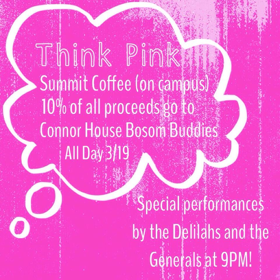 Today's the day to THINK PINK! Stop by @SummitCoffeeDC all day - 10% of all proceeds go to Bosom Buddies!!