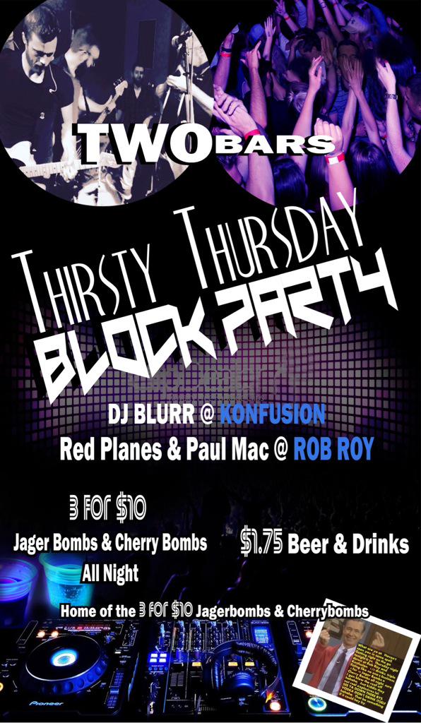 RobRoyKonfusion's tweet image. $1.75 $1.75
Beer / drinks
Thursday Block Party
Live music at Rob Roy
DJ Blurr at Kon
RT &amp;amp; enter 4 $25 gift card