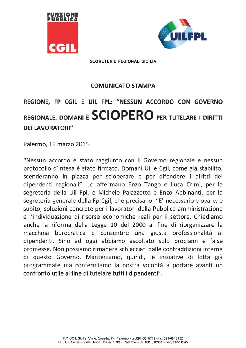 lucacrimi's tweet photo. #20_MARZO #Regionali Sicilia aderite in massa per giuste rivendicazioni Dignità e Rispetto. #UIL #UILfpl # fp Cgil http://t.co/kGkgpjQwYj