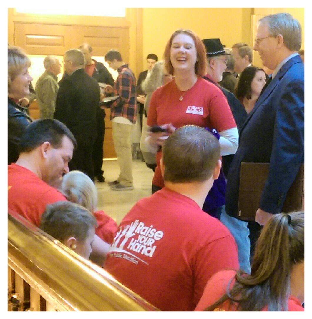 MLBOIG's tweet photo. #KNEA President Mark Farr chats with teachers from Riley, Shawnee and Johnson County. #ksleg #ksed #joinusks http://t.co/6FRg1v0pOr