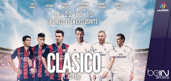 beinsports_FR's tweet photo. FC Barcelone - Real Madrid en direct et en exclusivité ce soir dès 19H00 sur beIN SPORTS 1 #Clasico #SEREZVOUSLA http://t.co/S4XJ63zItK