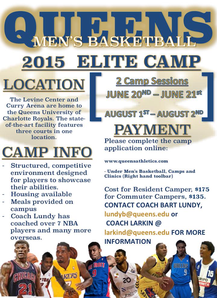 queensMBB's tweet photo. HS Players, Join us this summer or one or both of our Elite Prospect Camps. June 20-21 and Aug 1-2 #Royals #QU #CLT http://t.co/2MX9okWdrQ