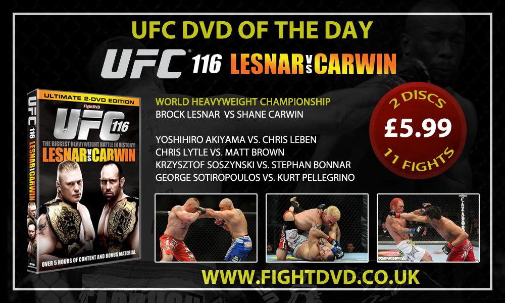 fightdvd's tweet photo. UFC DVD of the Day - UFC 116: Lesnar vs. Carwin - http://t.co/f1Zd0LVwfm
OVER 5 hours of UFC action for just £5.99! http://t.co/hluPHTmk6P