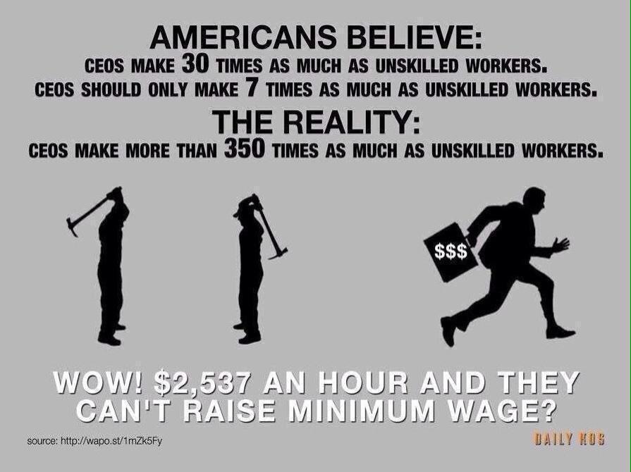 Eco4L's tweet photo. Americans think CEOs should make 7x more than workers,CEOs make 354 x more http://t.co/G7sDGY2IUg #GOPhatePoorPeople http://t.co/CQxl9M70pW
