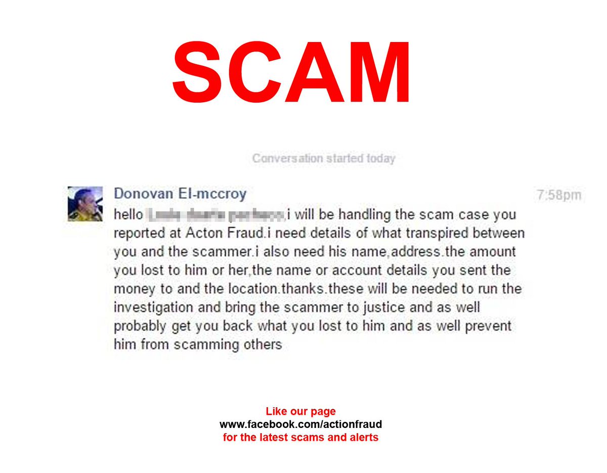 Alert: Fraudsters are contacting victims through PM on Facebook claiming to be “Action Fraud” investigators