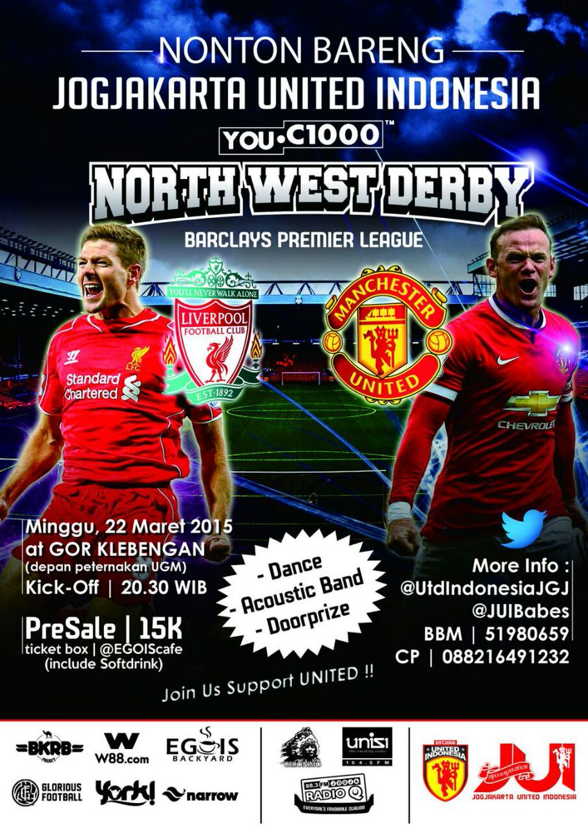 Jogja24Jam's tweet photo. #NonbarJUI Presale tiket nonbar Liverpool vs United mulai tgl 16-21 Maret2015 jam 8-11 mlam. Info @UtdIndonesiaJGJ http://t.co/3JKduoDbn5