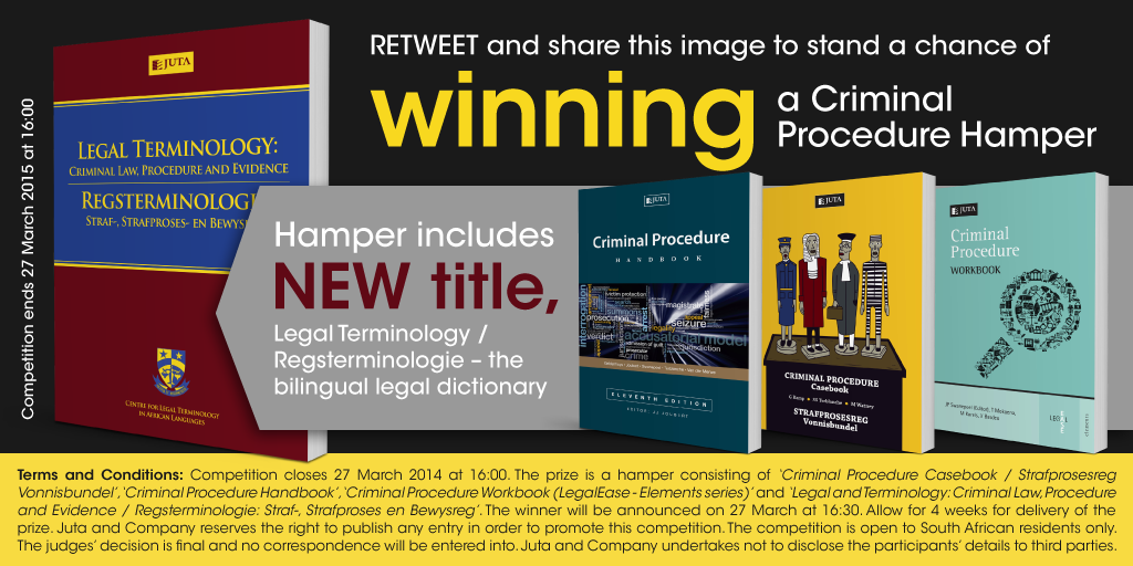 Juta_ZA's tweet photo. Competition time. Retweet and share this image and stand a chance of winning this Criminal Procedure Hamper #JutaWin http://t.co/D6hshcKoJd