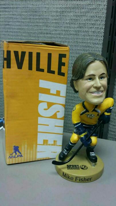 PenaltyBoxRadio's tweet photo. Enter to win this Mike Fisher bobblehead! Just follow us &amp; RT by 7pm CDT tonight to enter. #Preds http://t.co/SWp0f6nx3O