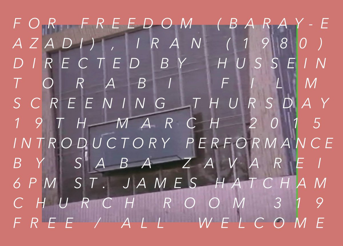 TODAY! Screening of - For Freedom (Iran, 1980) - 6 pm., performance by Saba Zavarei radmediaforum.wordpress.com/screenings/ima…