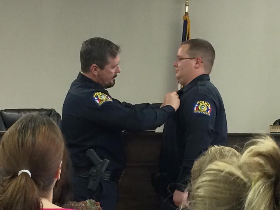 HowePolice's tweet image. Chief Carl Hudman pins badges on new officers Tues night. Welcome Officer Keith Milks and Officer Brandon Ozuna
