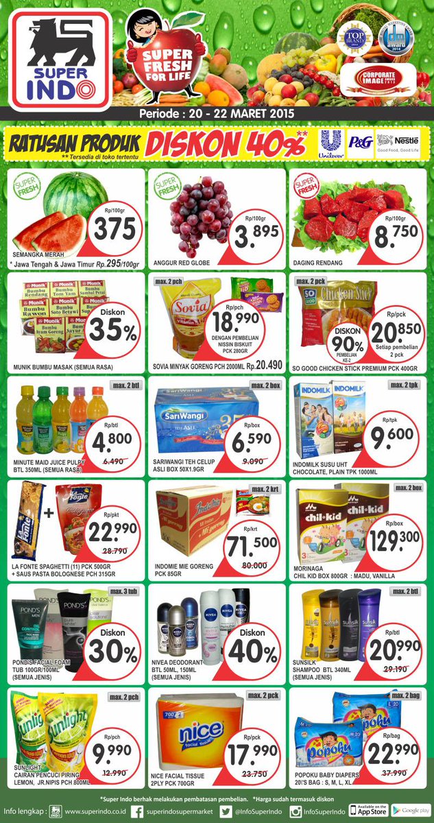 InfoSuperIndo's tweet photo. Super Indo Super Segar! Berikut promo koran Kompas (edisi 20-22Mar'15). Happy shopping! Info: http://t.co/CPii8OhVDb http://t.co/7qncjafsQh
