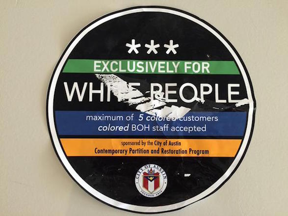 "Exclusively for white people" stickers have popped up during #SXSW in Austin this week: trib.al/4XTXLRI