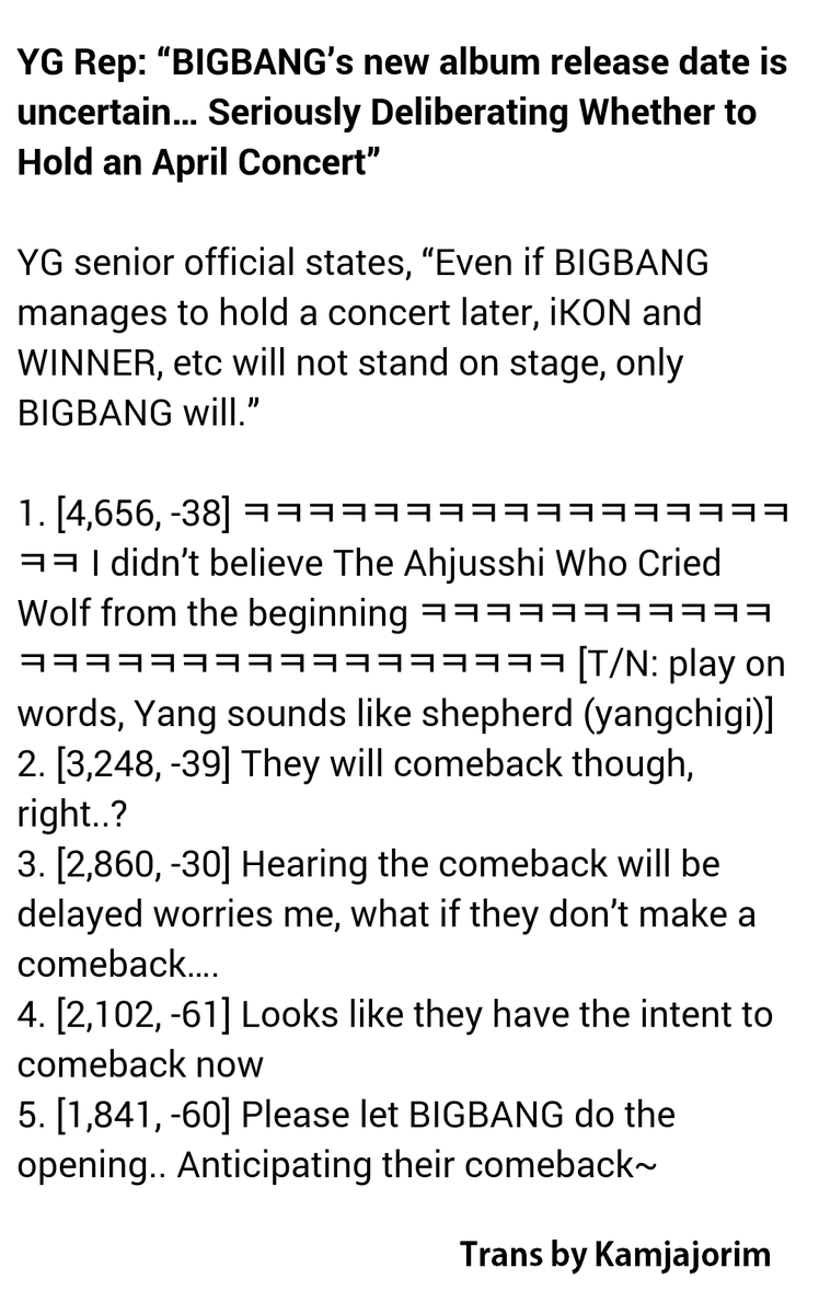 kamjajorim's tweet photo. YG official backpedals on BIGBANG's April concert announcement, K-netz didn't believe anyways http://t.co/LHMNilhMo9 http://t.co/iVJ8qJbHj4
