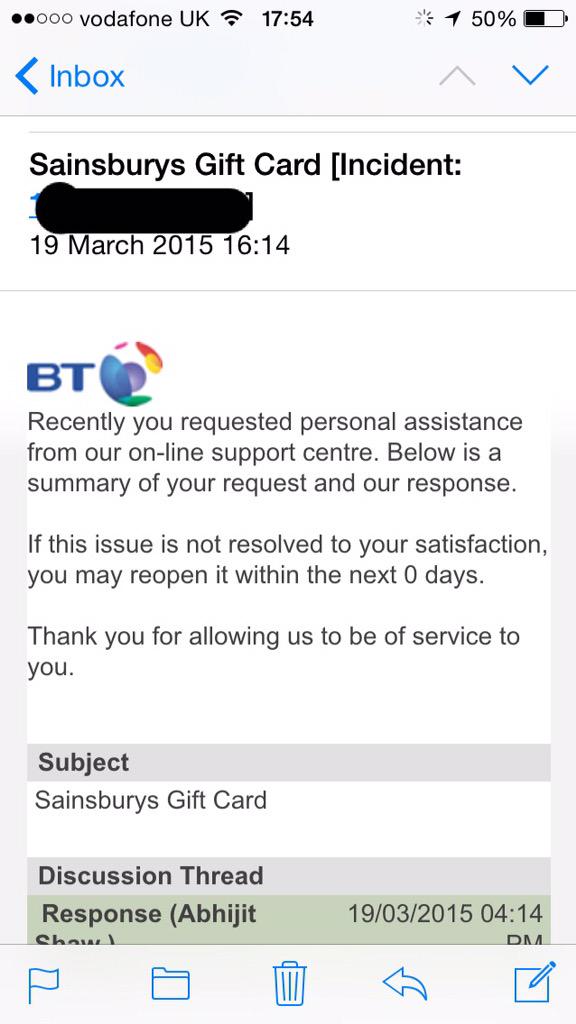 rprt's tweet photo. More misery from @BTCare. Issue not resolved no. Oh and 0 days to reopen the issue. How is this acceptable? http://t.co/Qv5iuzWltJ