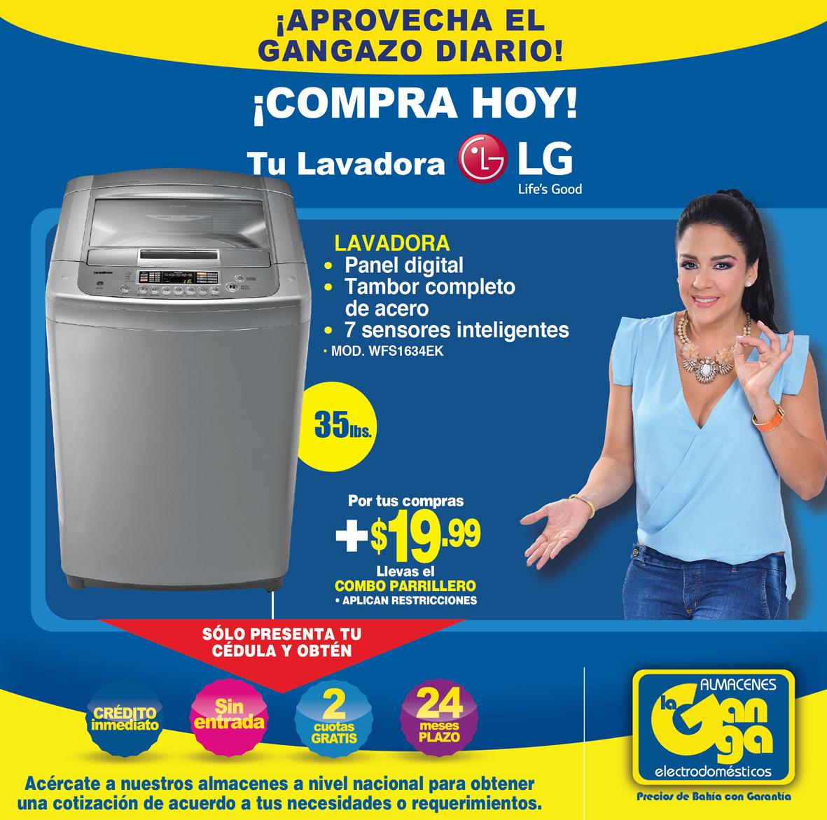 Almacenes La Ganga on Twitter: "¡Llévate tu lavadora #LG en cómodas cuotitas! Recuerda que tienes 24 plazo y 2 cuotas gratis. #GangazoDiario / Twitter