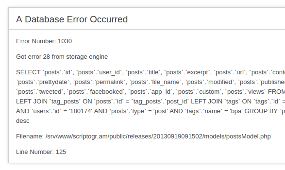 obeliscot's tweet image. #scriptogram database error with tag