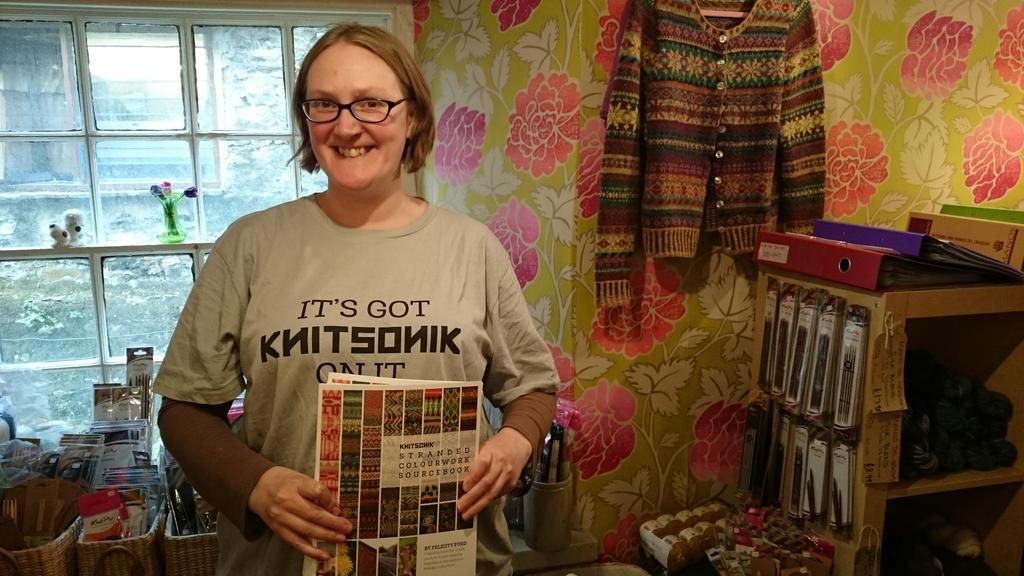 WilliamsWools's tweet image. Look who's been in today! @knitsonik popped in to drop off some #strandedcolourwork sourcebooks. Inspirational!  😃