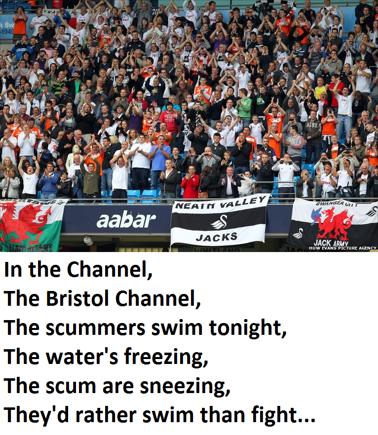 FootyFansChants's tweet photo. Swansea fans refer to the incident in 1988 where their fans chased Cardiff City fans literally, into the sea. http://t.co/R8r2ln3gvV