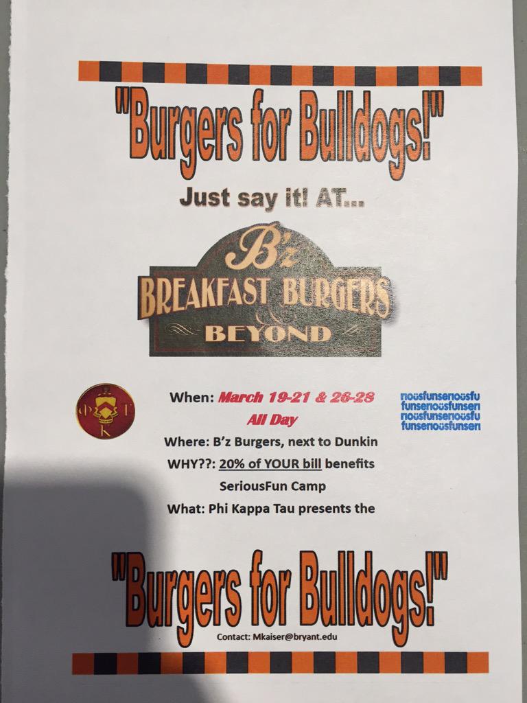 Come join us tonight and tomorrow at B'z for dinner. 20% of your bill goes to #SeriousFunCamps #ForTheKids