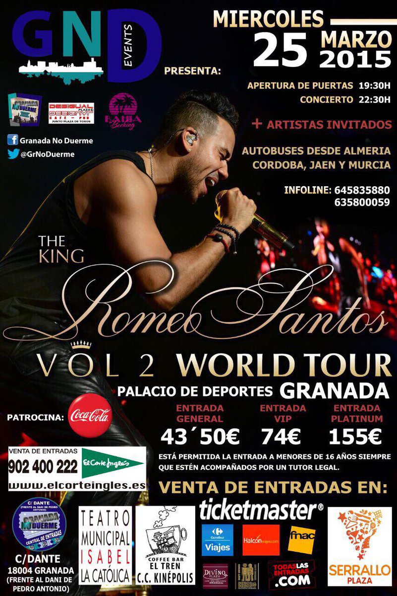 LaMegaGR's tweet photo. ¡¡SORTEO!! La @LaMegaGR sortea entradas para el concierto de Romeo Santos el 25 de marzo en granada ¡¡RT y siguenos!! http://t.co/vRs7VZjnDa