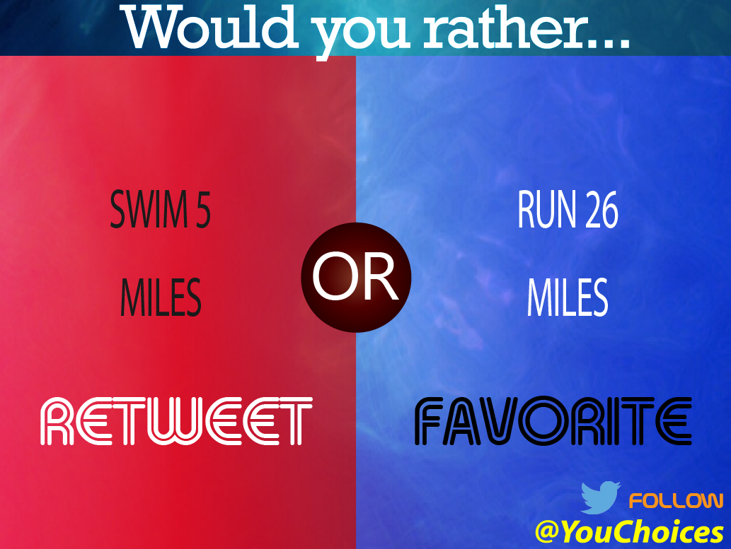 YouChoices's tweet photo. Swim or run? http://t.co/tCdtieaYtE