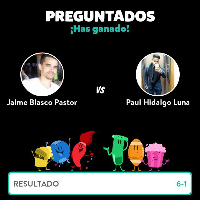 JaimeBP6's tweet photo. ¡Gané una partida contra Paul Hidalgo Luna en Preguntados! - http://t.co/0owpIg70Zr facil y sencillo ;) @paulhl92 http://t.co/a7ylP16JFN
