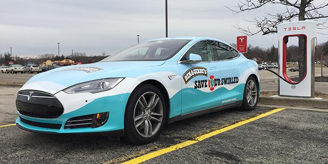 benandjerrys's tweet photo. The #SaveOurSwirled Tour @TeslaMotors #EV recharging in Ohio today. http://t.co/uxSvQulL5C http://t.co/F5y0nEOQvP