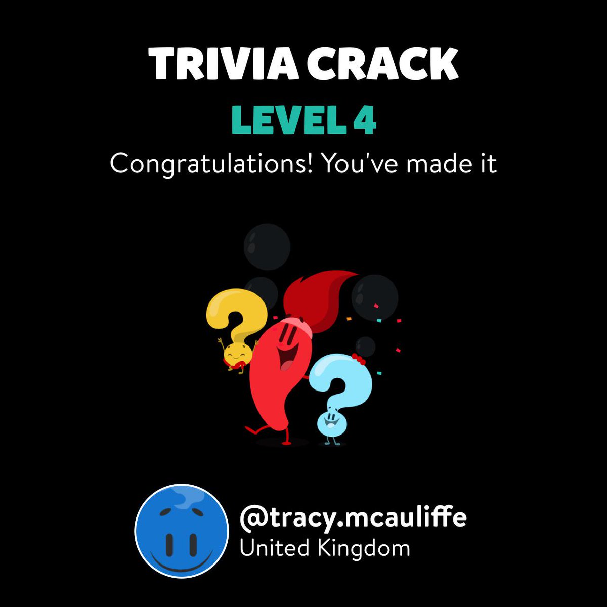 tracyjaneanne's tweet photo. @tracy.mcauliffe just leveled up to Lv. 4 on Trivia Crack! http://t.co/794mUiBa6g http://t.co/IcU4Tu2qew
