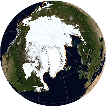 NSIDC's tweet photo. 2015 #Arctic sea ice maximum was the lowest on satellite record. http://t.co/jTgGUoCo5u http://t.co/Yc4QOZY6IU