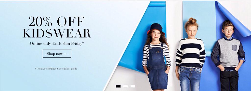 Get 20% off Children's Clothing at M+S.com tonight until 08:00 tomorrow!