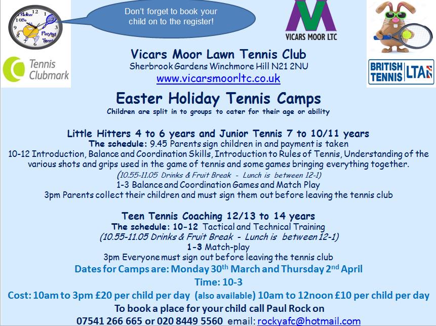 VMLTC's tweet photo. Easter Holiday tennis Camps http://t.co/5Utqb74Do8