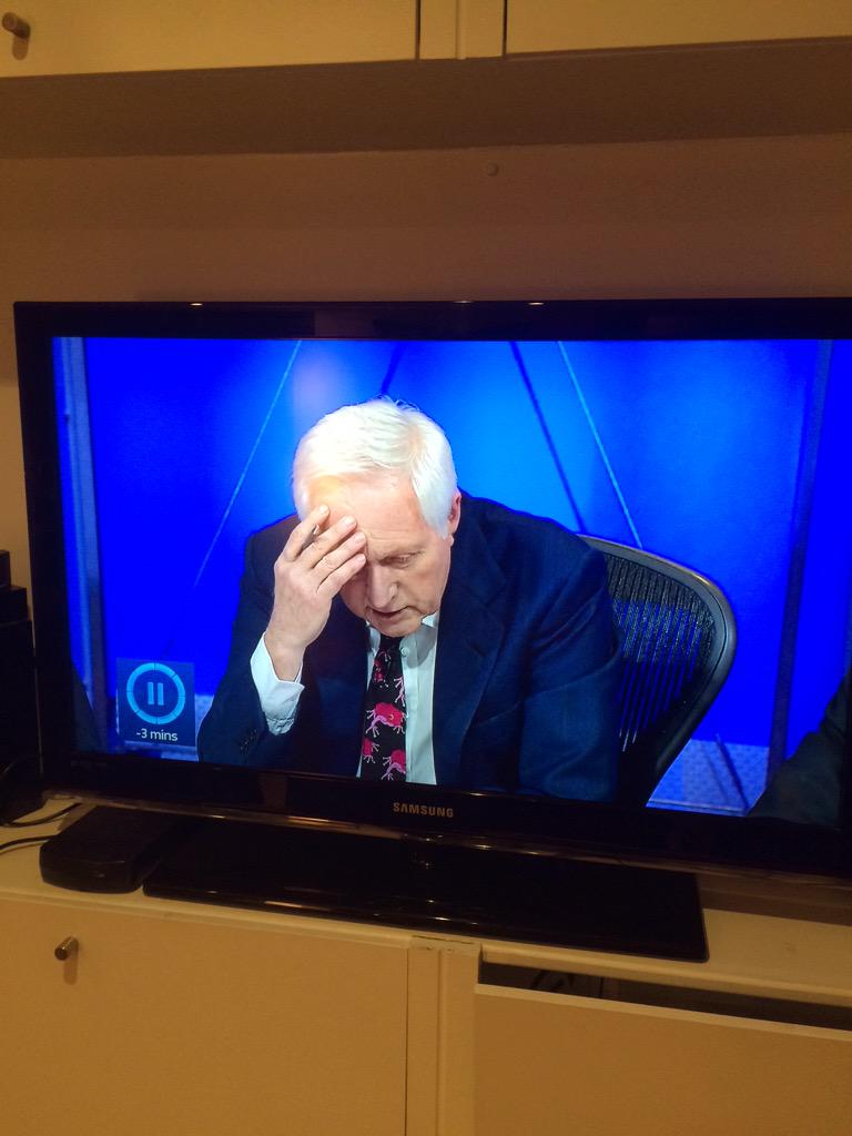 JackAlanPerkins's tweet photo. Looks like David's finding this ep of @bbcquestiontime as difficult as I am!! #bbcqt http://t.co/4vRWcMgbYa