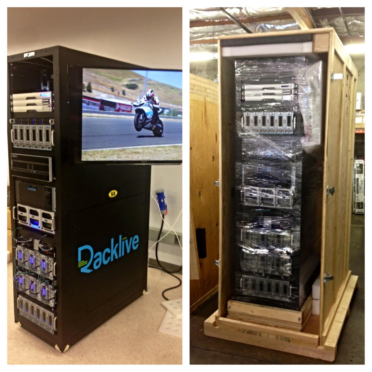 RackLive's tweet photo. The way we ship our customers' racks is the way we ship ours @Supercomputing #sc14 #tbt http://t.co/3u6RII7Lkl