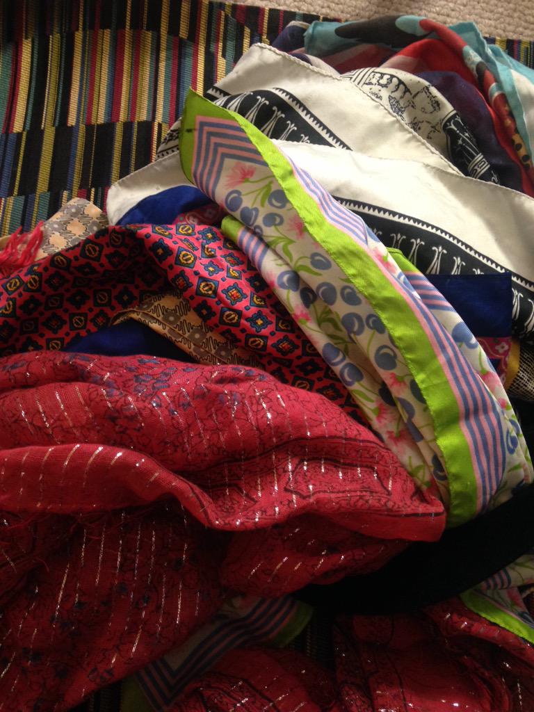 SScritches's tweet photo. Don't worry! A new video will go up tonight and this mess of scarves may have something to do with it. http://t.co/KVVwUC6OX8