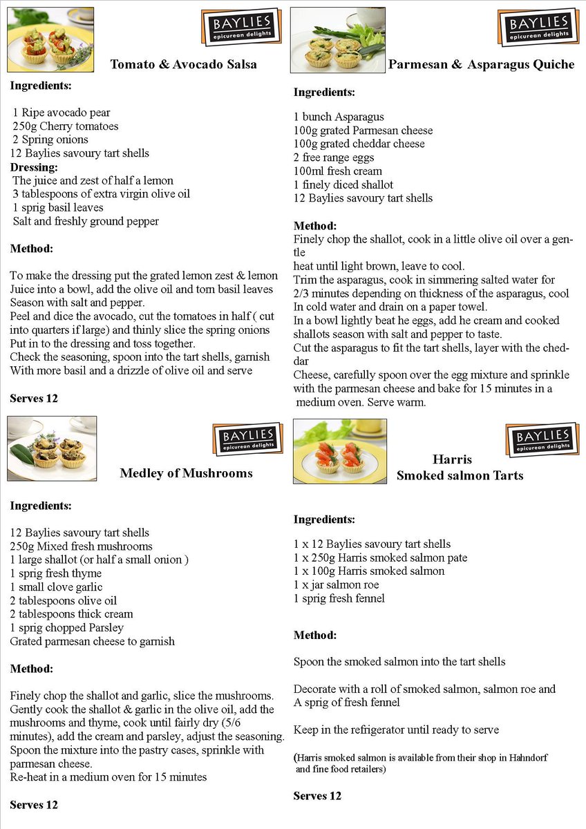 Baylies Savoury TartShells #TomatoAvocadoSalsa #ParmesanAsparagusQuiche #MedleyofMushrooms #HarrisSmokedSalmonTarts