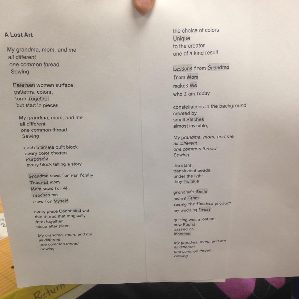 PROJECTEGLISH's tweet photo. Mrs. Feit sharing her poem to us! 
#Imitation @LNS_english http://t.co/cYgGyvJBIx