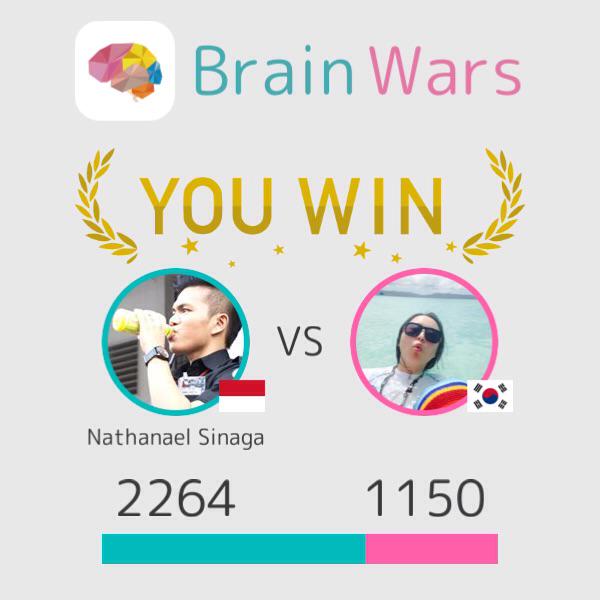 I challenged 쓸이 and won:) Challenge players from around the world! #BrainWars brainwarsapp.com
