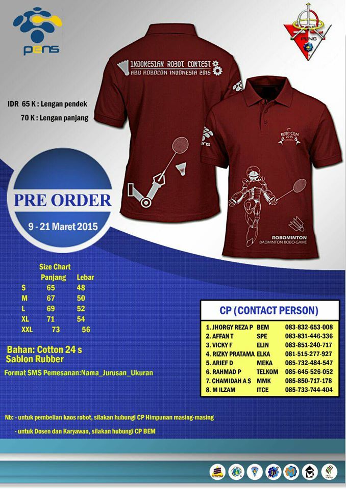 H-1 Pre-Order Kaos Robot 2015!!

<a href="/himaelkapens/">Hima Elka PENS</a> <a href="/HimaTelkom/">HIMA TELKOM PENS</a> @hima_elin <a href="/himitpens/">HIMIT PENS</a> <a href="/himamekapens/">Himamekapens</a> <a href="/HimaMMB_PENS/">HIMA MMB PENS</a> <a href="/BSOSPE/">Official HIMA ENERGI</a>