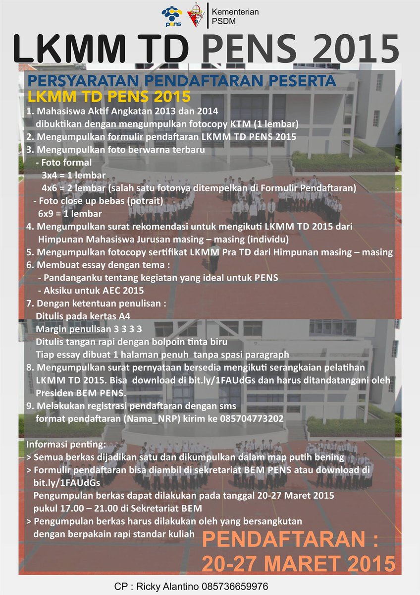 Siapkan dirimu untuk LKMM-TD 2015! Pendaftaran 20- 27 Maret 2015 

<a href="/himamekapens/">Himamekapens</a> <a href="/HimaMMB_PENS/">HIMA MMB PENS</a> <a href="/BSOSPE/">Official HIMA ENERGI</a> @CE_EEPIS