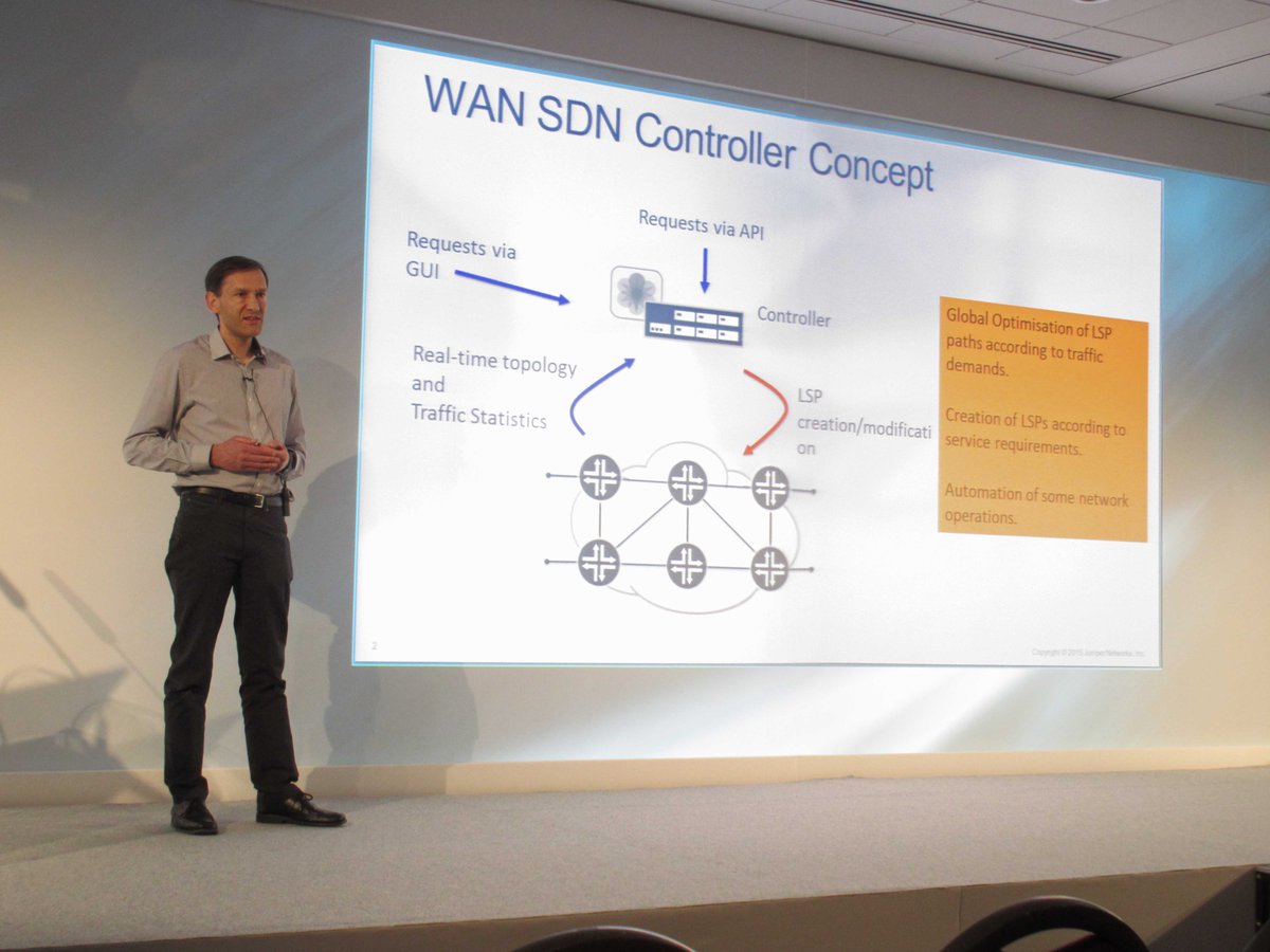 HPE_Networking's tweet image. If you enjoyed Julian Lucek&apos;s presentation at #mplssdn2015 visit #JuniperNetworks&apos; booth for the live demonstration.