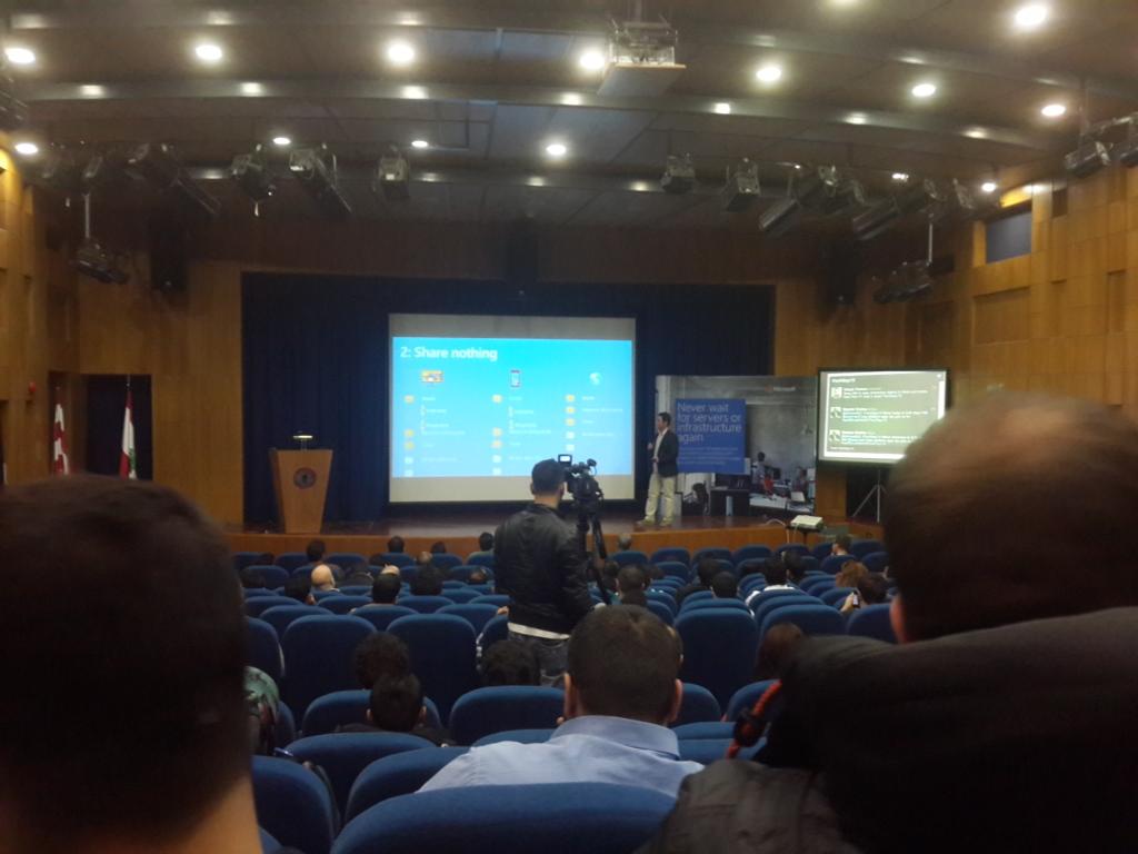 Laureeent's tweet photo. Enjoying #TechDays10 @AUB_Lebanon @MicrosoftLB @Azure http://t.co/MdQFDRBXs4