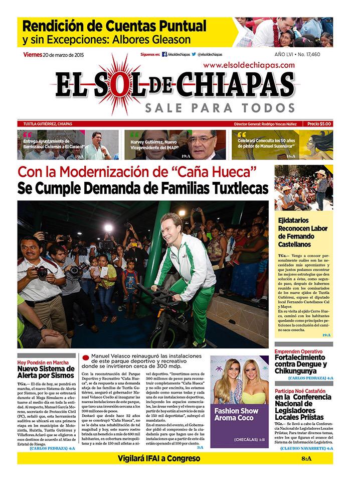 elsoldechiapas's tweet photo. ¡Buenos días estimados lectores! Presentamos nuestra portada de hoy, y van los destacados de este viernes http://t.co/MoF7nu1JQG