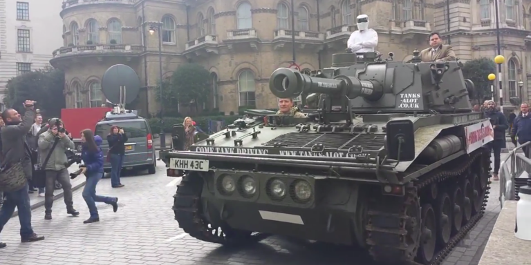 PopMech's tweet photo. This tank delivered a pro-Clarkson 'Top Gear' petition to the BBC http://t.co/wsDOY5okY4 http://t.co/wfE0czQjHq
